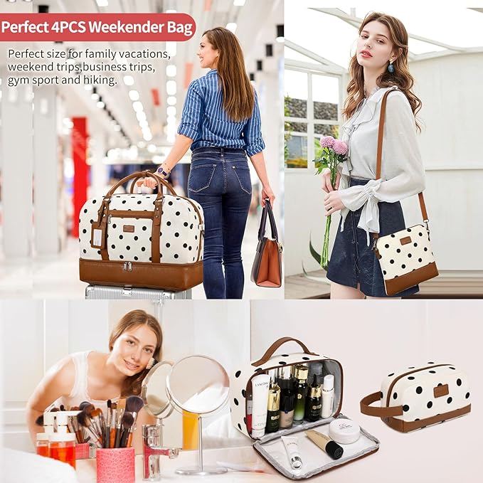 Wogarl Weekender Bags for Women Large Overnight Bag Weekend Travel Duffel Bag Carry on Shoulder with Shoe Compartment Toiletry Bag for Travel Business Gym