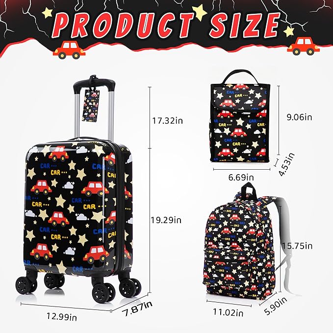 Kid’s Luggage Set 6 Piece Suitcase Set 16’’ Hardside Luggage with Spinner Wheels Girls Boys Carry on Luggage Travel Rolling Luggage Airline Approved