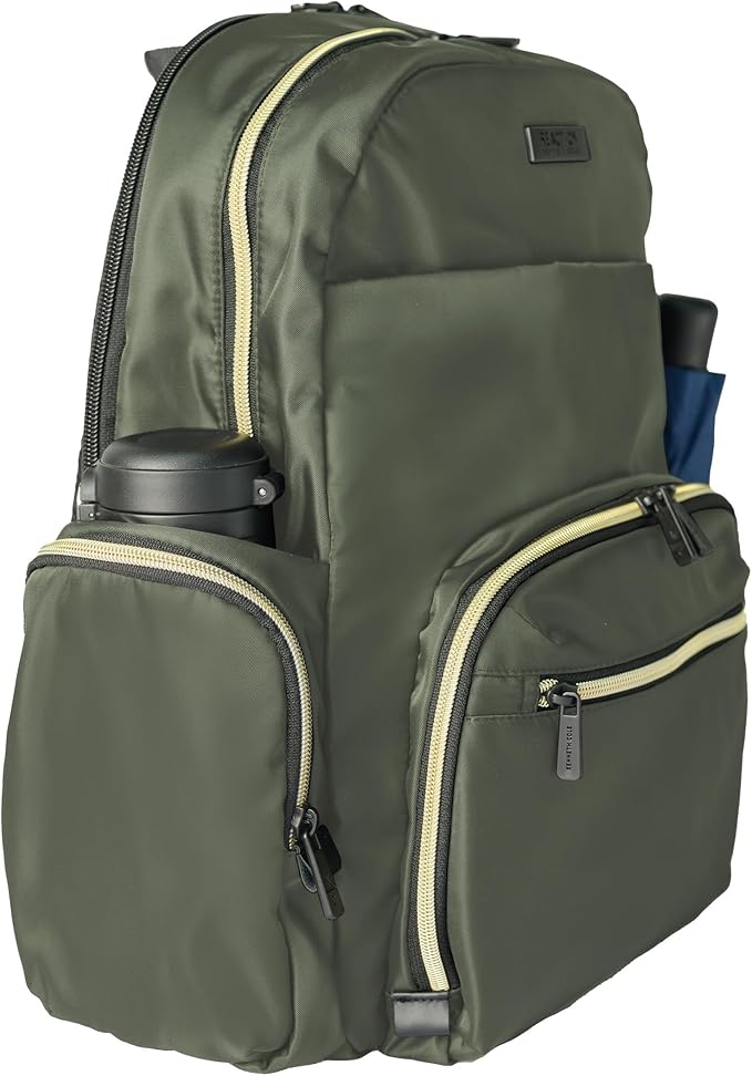 Kenneth Cole REACTION Madison Square Lightweight Hardside Chevron Expandable Spinner Luggage, Olive, 2-Piece (20" Carry On + Sophie Backpack)