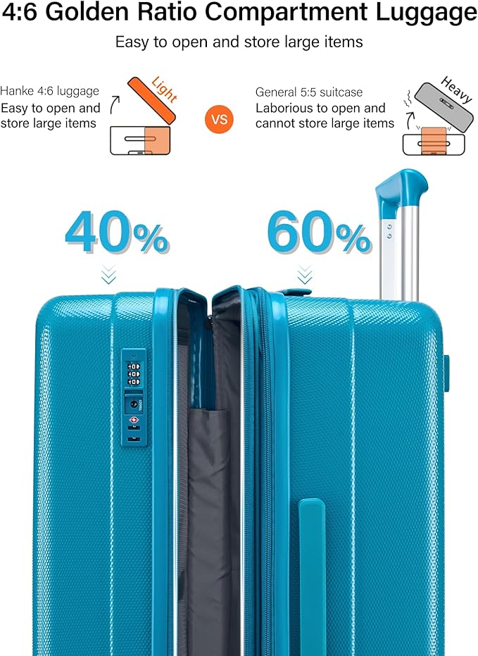 Hanke 24 Inch Plus Expandable Luggage Large Suitcases with Wheels, Medium Checked Luggage Hard Shell Suitcases, PC Trunk Luggage Extra Large Suitcase with Lock for Women Men(Caribbean Blue)