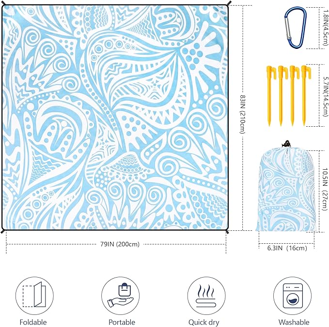 Beach Blanket Waterproof Sandproof Extra Large Beach Mat 79" X 83"/120"x108"for 1-8 Adults Quick Drying Durable Outdoor Picnic Mat for Beach Travel Camping Hiking