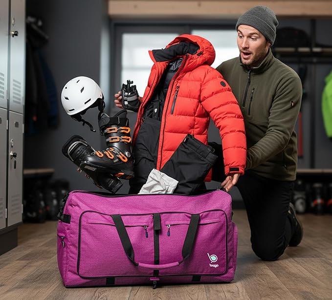 Bago Large Duffle Bag for Travel Women & Men. Durable Lightweight Foldable Travel Duffel Bags For Traveling Women. 100L Duffle Bags for Overnight Bag With Shoe Compartment Collapsible Weekender duffel