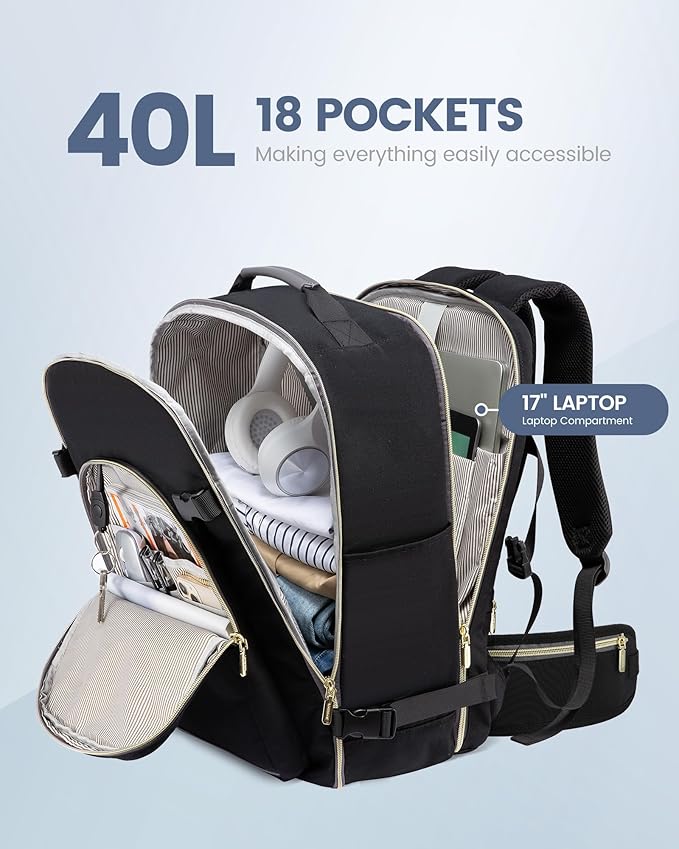 LOVEVOOK Travel Backpack for Women with Waist Strap,40L Cute Carry on Backpack Travels Essentials Personal Item Backpack for Traveling on Airplane,Large Carry on Luggage Travel Bag Flight Approved