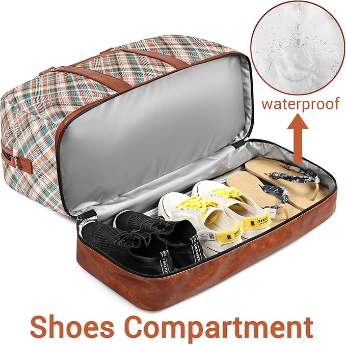 Weekender Bag for Women, Large Overnight Bag Canvas Travel Duffel Bag Carry On Tote with Shoe Compartment 21" 3Pcs Set