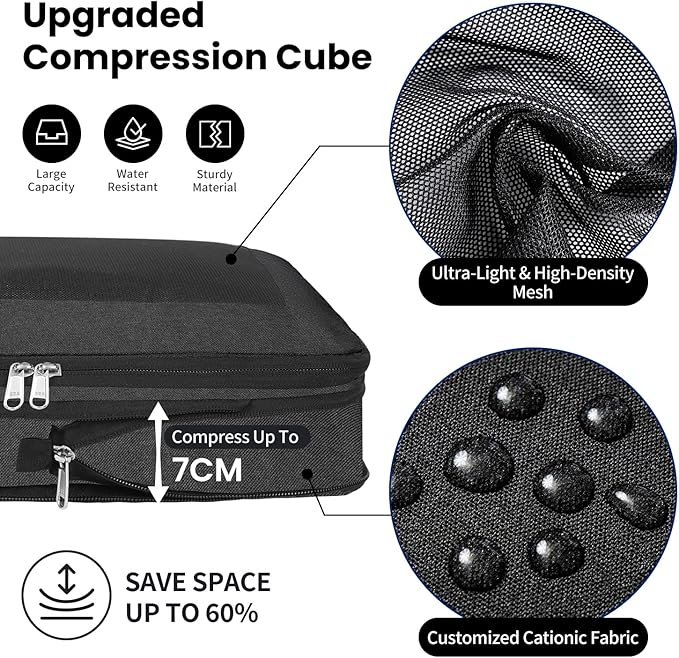 Compression Packing Cubes for Travel, Lightweight Vacation Travel Essentials, Travel Accessories for Suitcase Organizer Bags Set, Durable Luggage Organizer