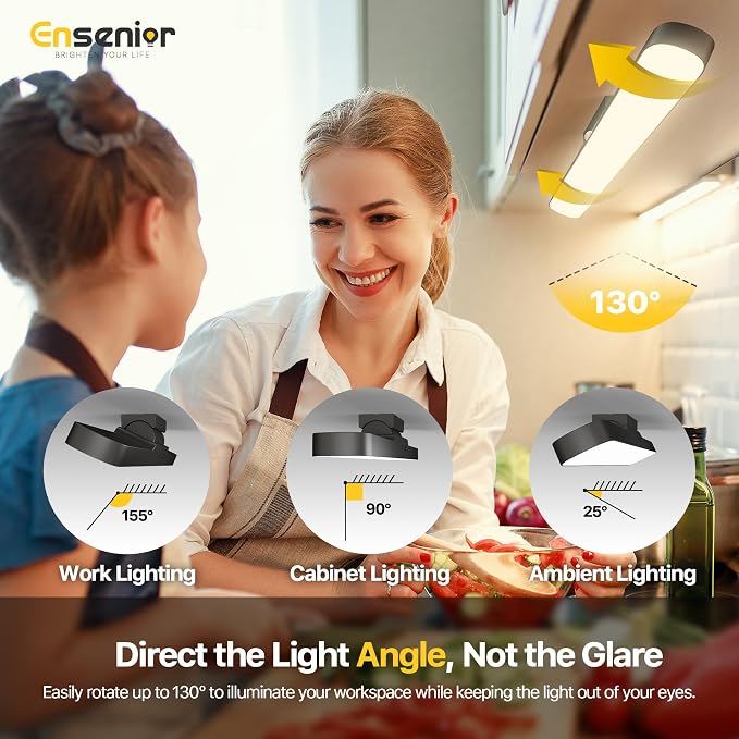 Ensenior 4W Motion Sensor Rechargeable Light Bar, Closet Lights | 2000mAh, Dimmable, Eye-Friendly, 3 Colors CRI85+, Battery Display, Wireless, Remote Control, Magnetic 130° Rotatable,Stick on