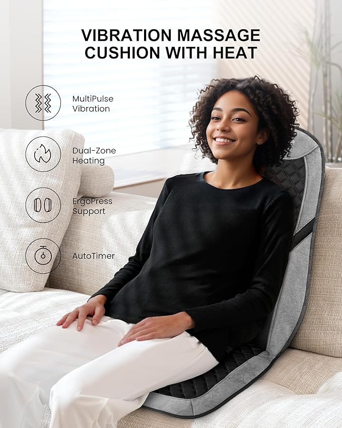 COMFIER Back Massager with Heat, Massage Seat Cushion for Chair with 10 Vibration Motors, Adjustable Lumbar Support,Chair Massager for Office,Recliner,Gifts for Men,Women