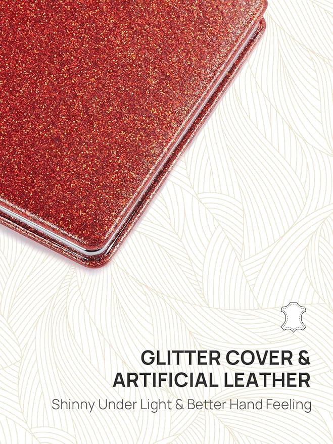 OMIRO Compact Mirror, Glitter PU 1X/3X Magnification, Ultra Portable for Purses (Red)