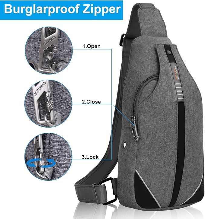 WATERFLY Small Crossbody Sling Backpack Anti Theft Backpack for Traveling Chest Bags for Men&Women Multipurpose Casual Daypack Hiking Shoulder Bag (Gray)