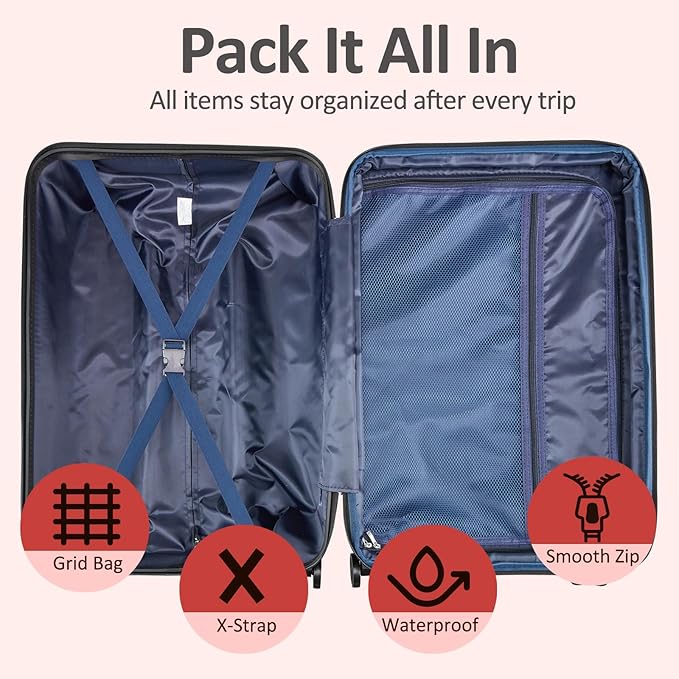 Carry on 20inch Luggage with Spinner Wheels, Lightweight PC+ABS Hard Shell Suitcases, Expandbale Storage & TSA Aprovel Lock