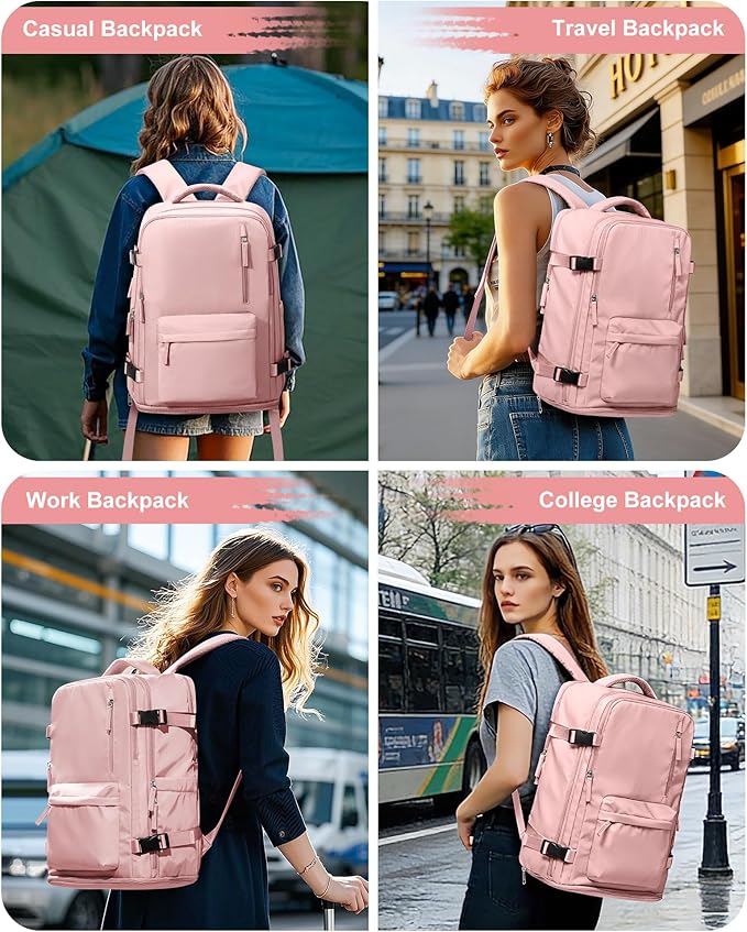 VGCUB Large Travel Backpack Bag for Women Men,Carry on Backpack,17 Inch Laptop Business Work Waterproof Backpack with Laptop Compartment,Person Item Flight Approved,Mochila de Viaje,Pink Large