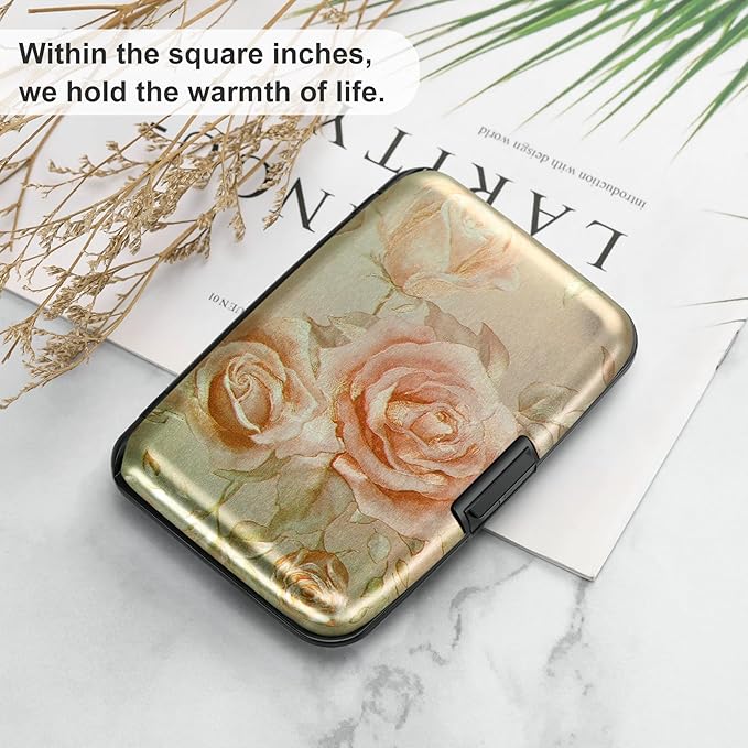 ELFISH Mini RFID Aluminum Wallet Credit Cards Holder Business Card Case Metal ID Case for Men Women(Champagne rose)