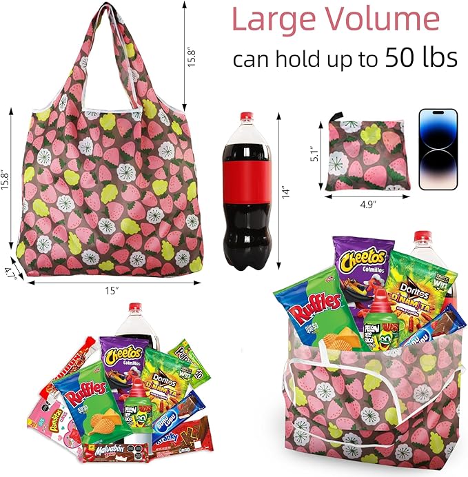 6 Pack Reusable Grocery Bags Heavy Duty with Handles, Reusable Shopping Bags for Women, Foldable, Washable for Store, Travel