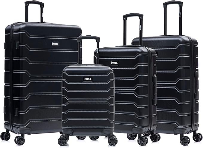 InUSA TREND Luggage with Spinner Wheels | Durable Lightweight Hardside Suitcase, Travel Sets with Handle and Trolley | (20in, 24in, 28in, 32in) 4 Piece Set | Black