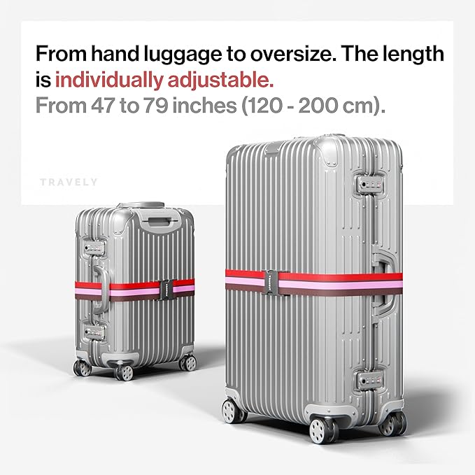 TRAVELY Luggage Straps - Particularly conspicuous & Secure - Incl. 4 Name Tags - Luggage Strap Ideal crosswise - [Set of 4]