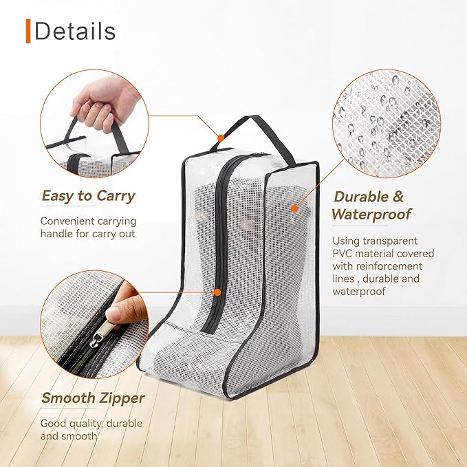 Boots Storage Bag, Portable Shoe Bags for Storage and Travel, Clear Dust Proof Boots Cover Bag, Boot Organizer (Large)
