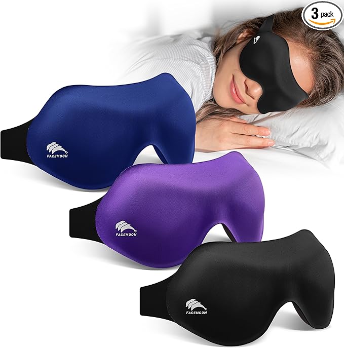 3 Pack Sleep Masks for Women & Men: True Blackout Eye Mask for Sleeping, 3D Contoured Zero Eye Pressure, Lash-Friendly, Side Sleeper Comfort, Airplane Travel Essentials, Night Eye Cover Blindfold
