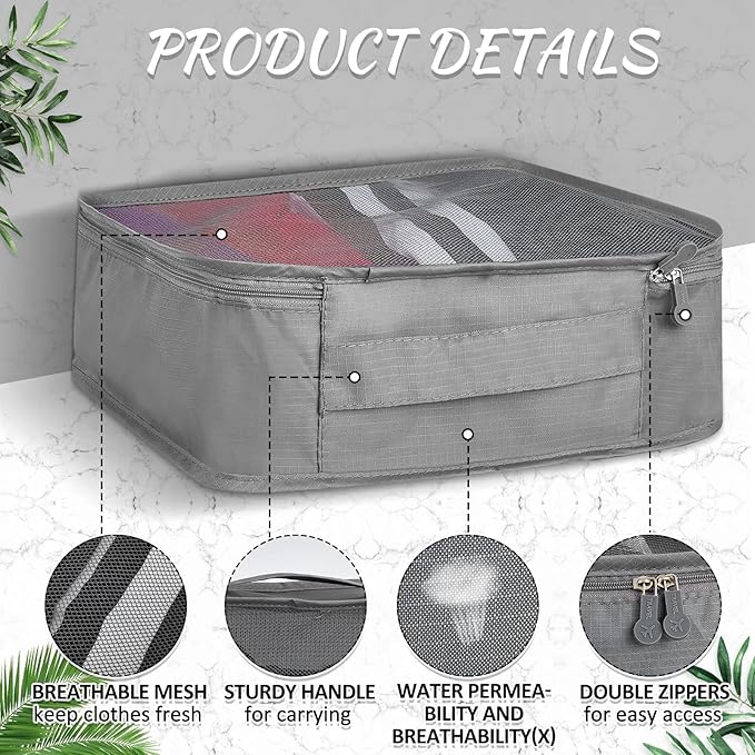 Silkfly 12 Pcs Packing Cubes for Suitcase Travel Luggage Bags Bulk Mesh Organizer Set for Hiking Camping Backpacking Clothes Accessories (Gray,XL, L, M Size)