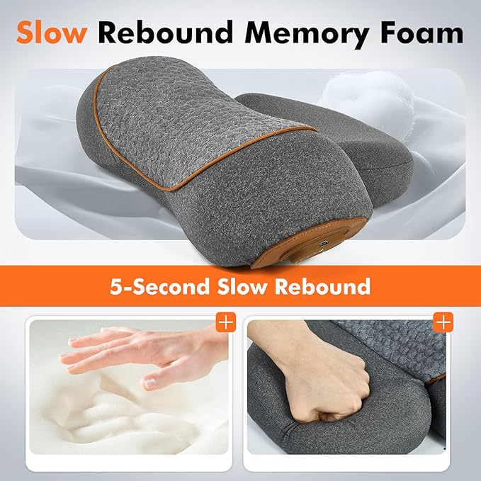 3-in-1 Neck Massager Pillow with Heating & Cervical Traction, Ergonomic Cervical Pillow for Neck Back Shoulder Pain Relief,Cervical Traction Suppor, Mathers Day Gifts (Gray)