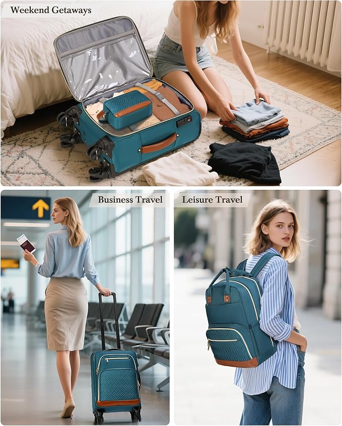 RAINSMORE Carry On Luggage 22x14x9 Airline Approved, 20 Inch Softside Suitcases with Wheels, 3 Piece Luggage Sets, Rolling Carry On Suitcase with TSA Lock for Travel Weekender