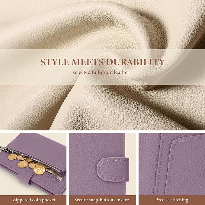 Genuine Leather Passport Holder for Women Men, Hidden Airtag Pocket, RFID Blocking, Zippered Coins Pocket & Cash Compartment Travel Gifts Essentials Passport Cover Case - Purple