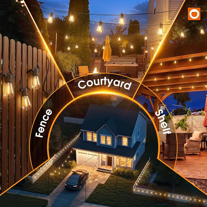 addlon 54FT(48+6) Solar String Lights Outdoor, Last 20+ Hrs, USB Charging | IP65 Waterproof. Dimmable Timer via Remote. Memory, 3 Modes, 2700K Warm White. Easy Install for Patio, Backyard, Porch.