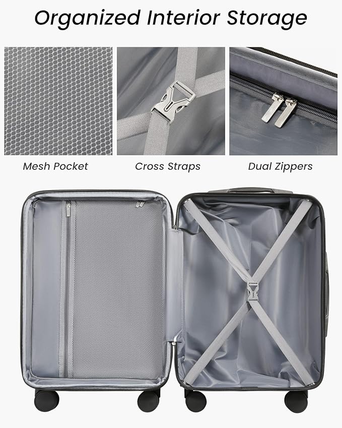 Carry On Luggage 22x14x9 Airline Approved with Spinner Wheels, Expandable Hardside Suitcase, White