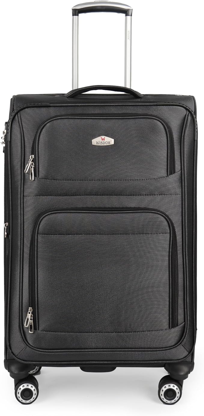 26" Luggage Softside Expandable 15% Checked Luggage with Double Spinner Wheels Combination LOCK,Lightweight Travel Suitcase for Men/Women（Black,26in）