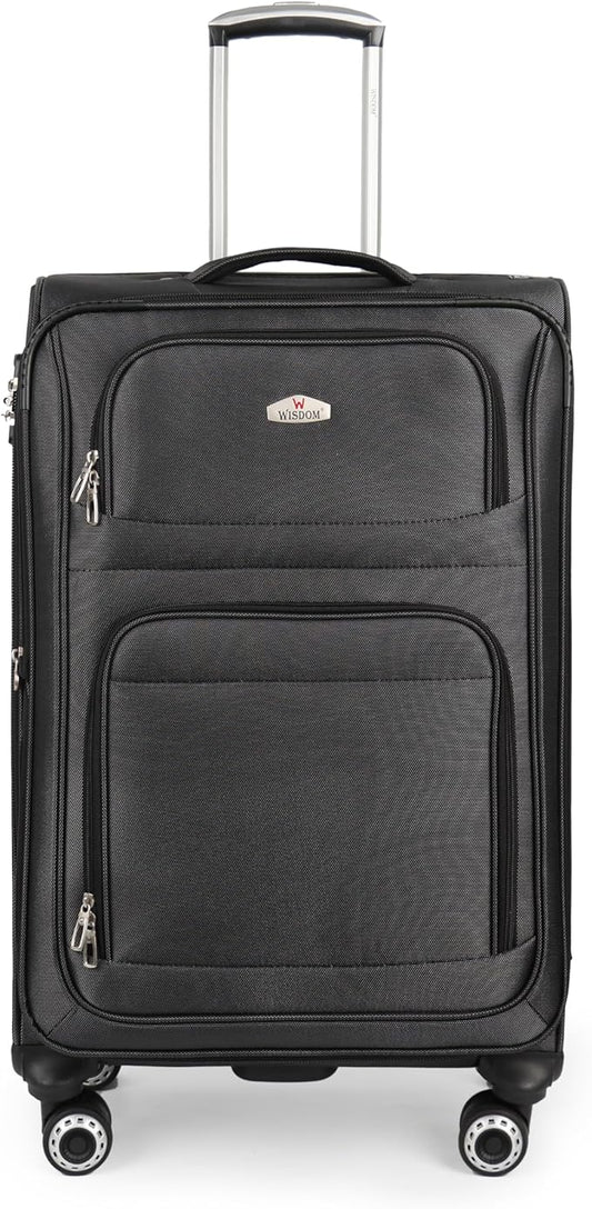 26" Luggage Softside Expandable 15% Checked Luggage with Double Spinner Wheels Combination LOCK,Lightweight Travel Suitcase for Men/Women（Black,26in）