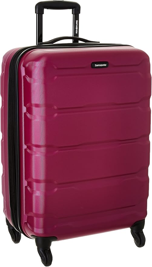Samsonite Omni PC Hardside Expandable Luggage with Spinner Wheels, Radiant Pink, Checked-Medium 24-Inch