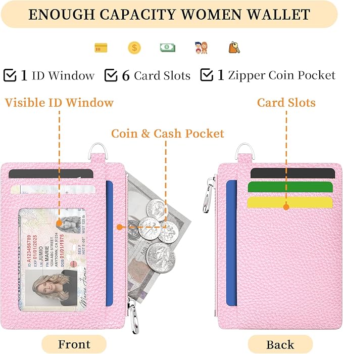 Hancynir Slim Wallet Women Credit Card Holder Minimalist RFID Blocking Small Mini Card Case Front Pocket PU Leather Thin Travel Zipper Coin Cash ID Window Ladies Female Wallet Gifts