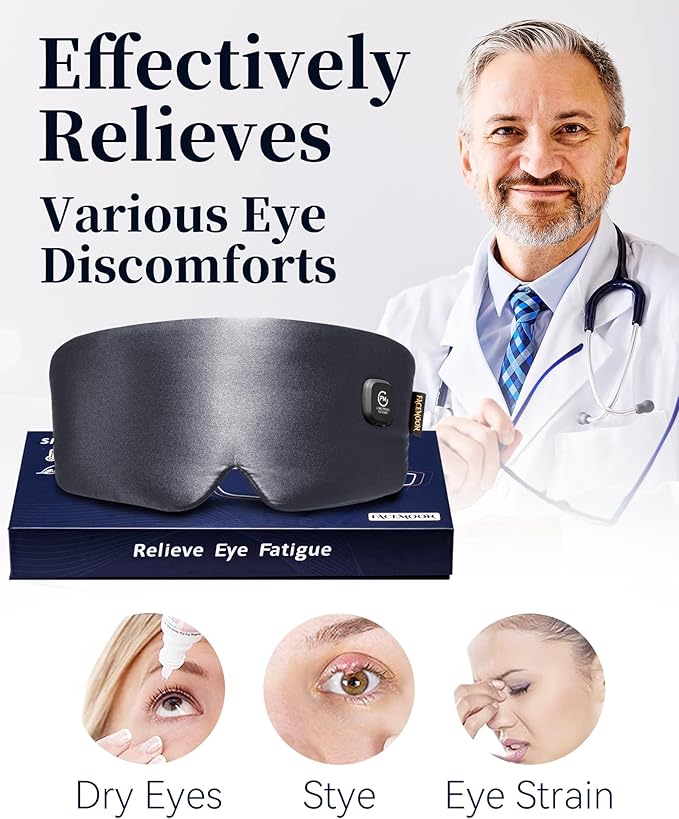 Heated Eye Mask for Dry Eyes: Silk Cordless Eye Warmer Compress for Dry Eyes - Eye Heating Pad for Stye Treatment Headache Tired Eyes Relief - Washable Rechargeable Electric Heat Sleep Masks