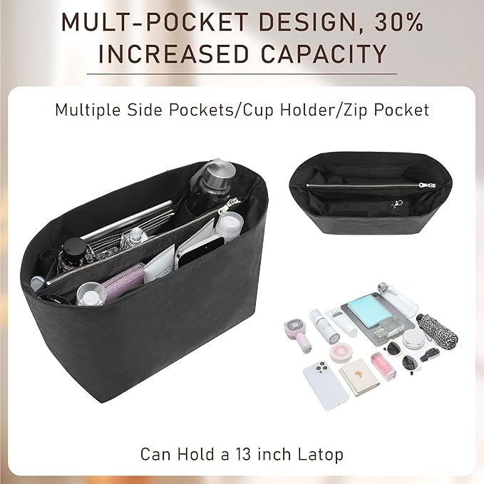 Doxo Purse Insert Organizer Compatible with Long Champ S Handbags & More, Super Lightweight Waterproof Longchamp Small Organizer Insert, Keeps Handbags Shaped&Neat(Black, S)