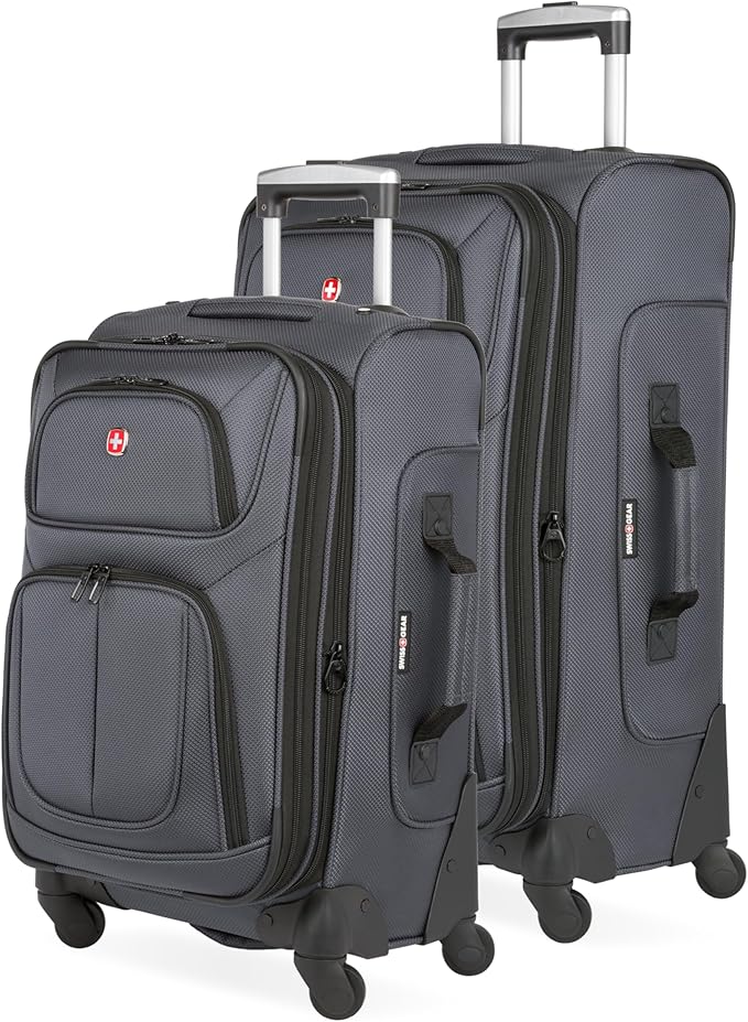 SWISSGEAR Sion Softside Expandable Spinner Luggage Durable Lightweight Travel Suitcase, Dark Grey, 2-Piece Set (21/25)