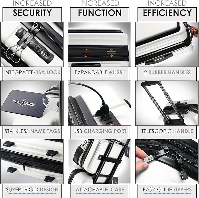 20 Inch Carry On Luggage 22x14x9 Airline Approved, Carry On Suitcase with Wheels, Hard-shell Carry-on Luggage, Durable Luggage Carry On, White Small Suitcase with Cosmetic Carry On Bag