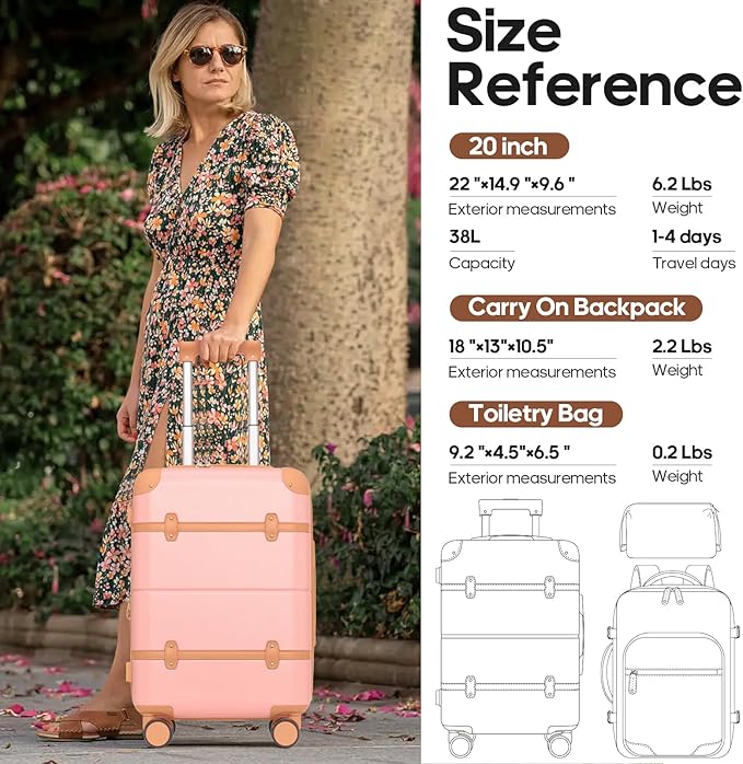 Luggage Sets 3 Piece, Expandable 100% PC Hardshell Suitcase with Spinner Wheels, 20in Suitcase Set with TSA Lock for Women, Carry On Luggage with Travel Backpack (Pink, 20 Inch Set)