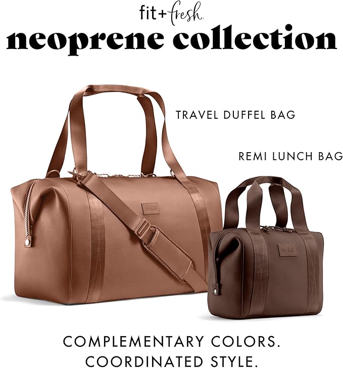 Fit & Fresh Neoprene Weekender Bag for Women – Carry-On Friendly Travel Duffel with Expandable Sides, Trolley Sleeve & Pockets – Lightweight, Water-Resistant Overnight Bag for Weekend Trips + Gym