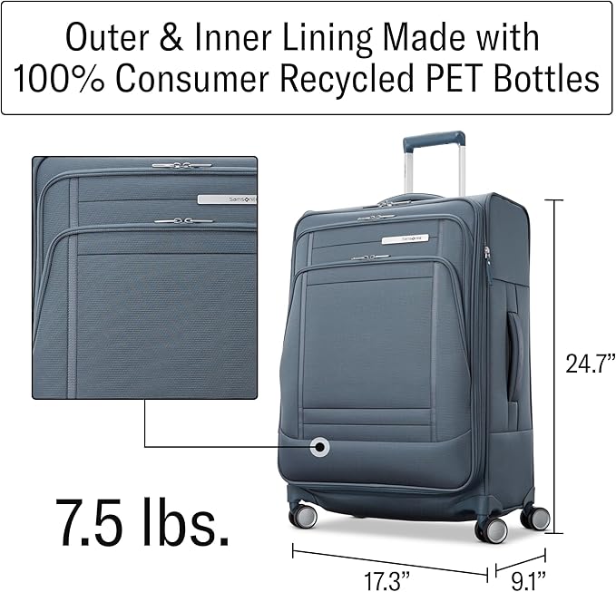 Samsonite UpLIFT Lightweight Medium Checked Softside Luggage with Spinner Wheels - Expandable - Airline-Approved, Polyester Soft Suitcase for Ultra Light Travel - Elemental Blue