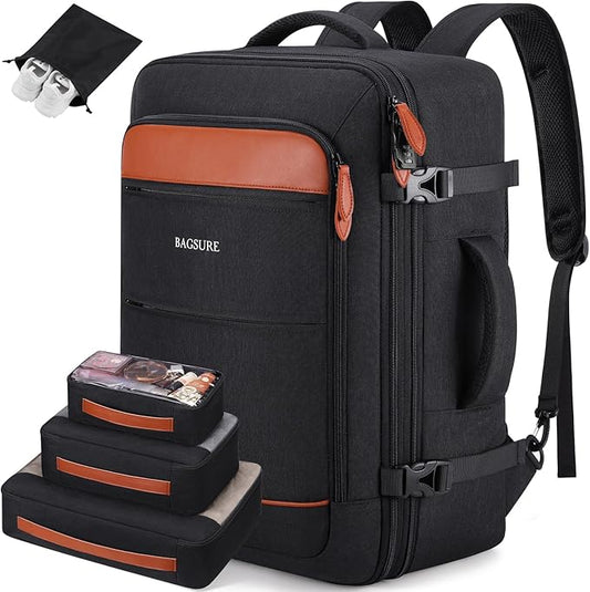 Bagsure Travel Backpack Carry On Backpack 42L Flight Approved, Expandable Laptop Backpack with Packing Cubes & Shoe Pocket, Water Resistant Luggage Backpack for Men Women, Large Backpack 20 * 14 * 7"