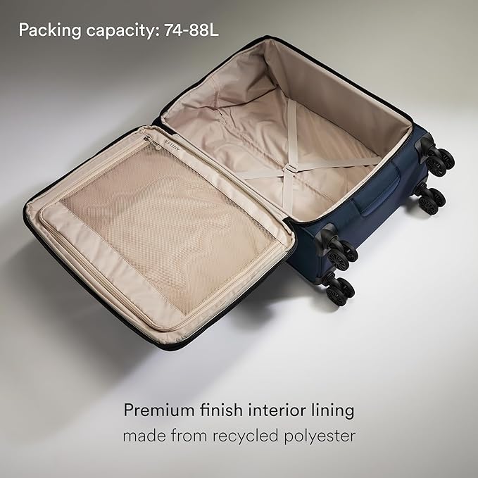 ANTLER - Soft Stripe Medium Luggage - 27" Softside Suitcase, Adjustable Handle, 4 Spinner Wheels, Lightweight, Expandable, TSA Lock - Recycled Polyester Luggage - 71cm, Indigo Blue