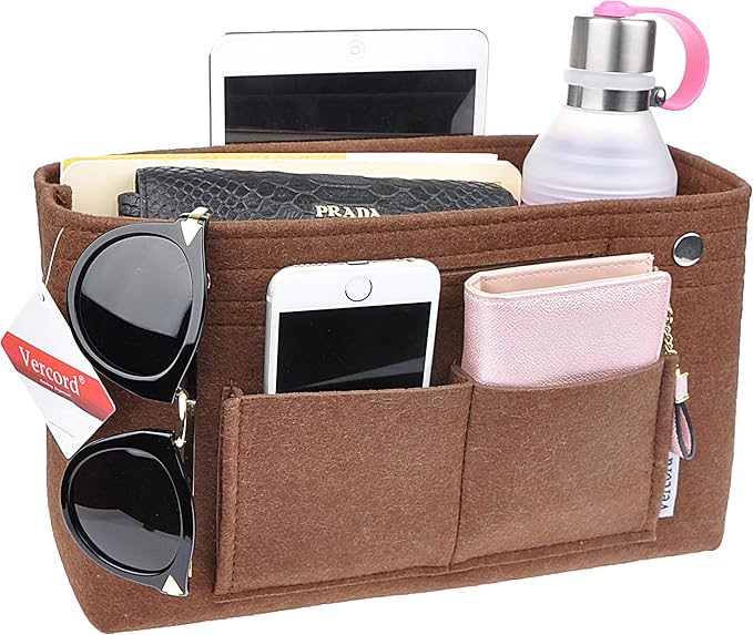 Vercord Felt Purse Tote Organizer Insert Divider Inside Handbag for Women Medium Coffee