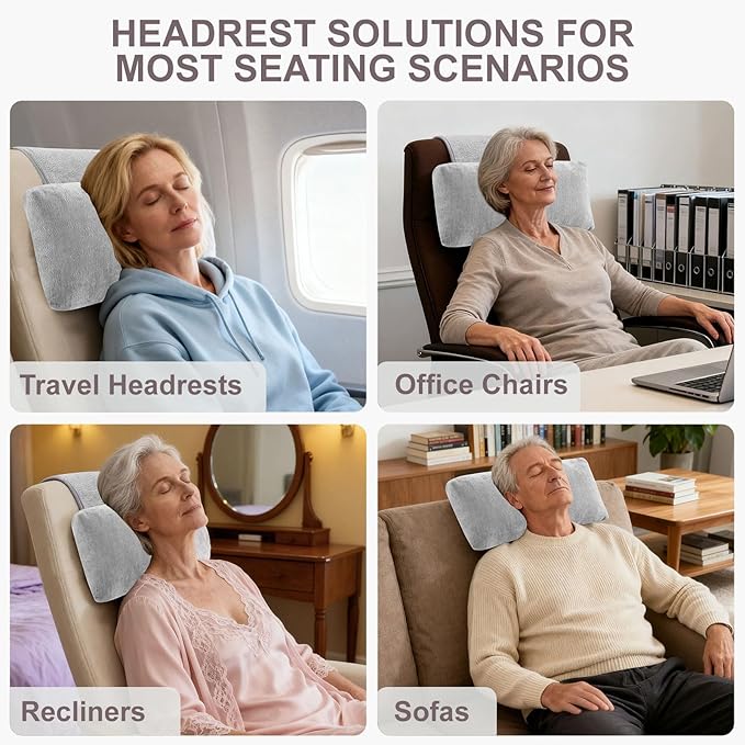 Chenille Neck Pillow for Sofa - Adjustable Headrest, Non-Slip Neck Support Cushion for Pain Relief, Comfortable Chair Pillow, Grey