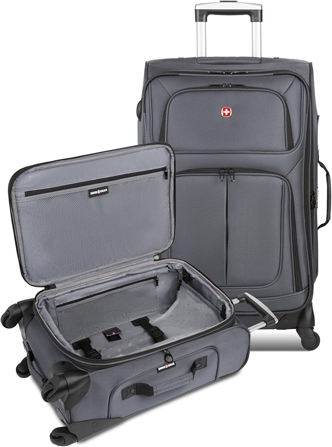 SWISSGEAR Sion Softside Expandable Spinner Luggage Durable Lightweight Travel Suitcase, Dark Grey, 2-Piece Set (21/25)