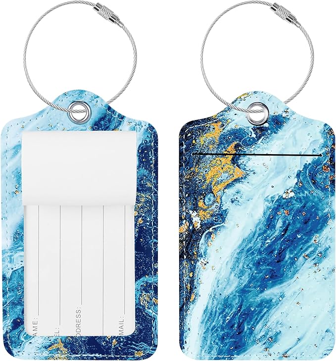 Luggage Tags for Suitcases, 2 Pack Cute PU Leather Suitcase Tag Identifiers TSA Approved with Stainless Steel Loop and Address Card for Baggage Tag for Cruise Airport Travel Essentials by Chelmon