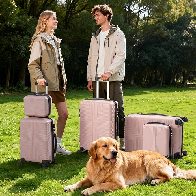 Karl home Luggage Sets 4 Piece, PP Hard Case Suitcase Set with Built-in Lock Spinner Wheels, Lightweight Durable Carry on Luggage for Business Travel - Rose Gold (16/20/24/28")