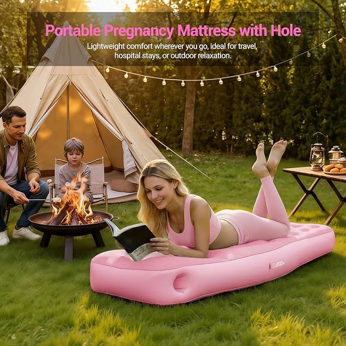 Inflatable Pregnancy Pillow with Belly & Head Hole, Prone Pregnancy Pillow for Stomach Sleepers, Belly Pillow Pregnancy Mattress for Pregnant Women, Maternity airbed Pool Float for Tummy Massage