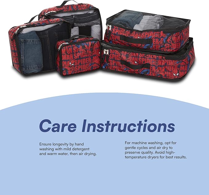Marvel Spiderman 5-Piece Packing Cube Set - Spiderman, Ironman, Captain America - 5 Piece Packing Cubes Compression Travel Essential Accessories - Luggage Suitcase Organizer Set - For Kids, Adults