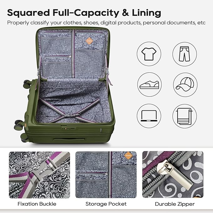 Joyway Luggage Sets 5 Piece with Front Pocket, Expandable Top Opening Suitcase Set, PC Hardside Carry on Suitcase with Spinner Wheels and TSA Lock (Dark Green)