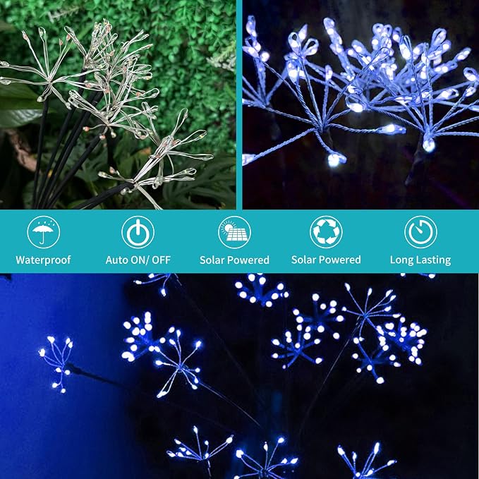 Solar Garden Lights, New Upgraded 2 Pack Solar Swaying Starburst Light, Waterproof Fireworks Outdoor Lights, Yard Patio Pathway Decoration, Blue