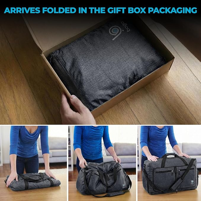 Bago Large Duffle Bag for Travel Women & Men. Durable Lightweight Foldable Travel Duffel Bags For Traveling Women. 100L Duffle Bags for Overnight Bag With Shoe Compartment Collapsible Weekender duffel